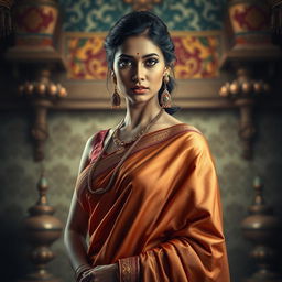 A striking visualization focusing on a powerful and confident Indian woman, showcasing her prominent features and captivating presence