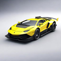 A high-quality 3D render of a Lamborghini transformed into a tank, with the vehicle retaining the sleek profile of the sports car but featuring caterpillar tracks and a modified suspension system