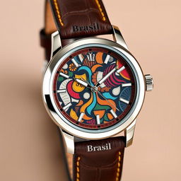 A stunning watch design featuring a robust 316L stainless steel case and a strap made of leather with intricate stitching inspired by the traditional Brazilian gibão style