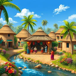 A delightful scene of a traditional Indian village featuring a vibrant tea stall at its center