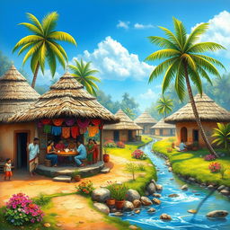 A delightful scene of a traditional Indian village featuring a vibrant tea stall at its center
