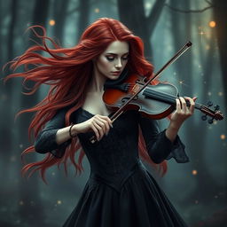 A stunning female witch, or 'bruja', playing a violin with grace and intensity