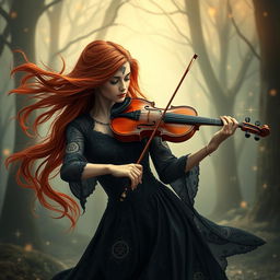 A stunning female witch, or 'bruja', playing a violin with grace and intensity