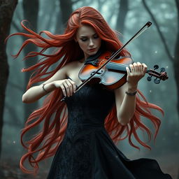 A stunning female witch, or 'bruja', playing a violin with grace and intensity