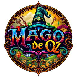 The logo of the Spanish rock band Mägo de Oz, featuring vibrant colors and intricate designs that capture the essence of the band's unique style