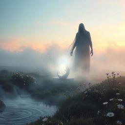 A mystical and serene scene depicting the concept of death and peace