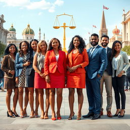 A vertical image showcasing gender equality, featuring a diverse group of individuals from different genders and backgrounds standing together in unity