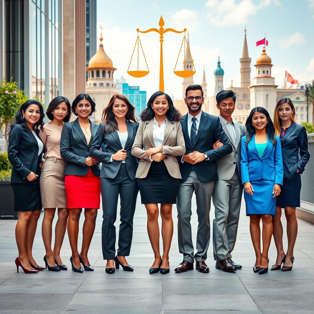 A vertical image showcasing gender equality, featuring a diverse group of individuals from different genders and backgrounds standing together in unity