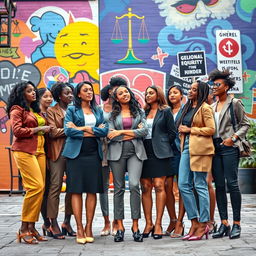 A high-resolution vertical image illustrating gender equality, featuring a diverse group of individuals from various genders and ethnic backgrounds standing together in solidarity