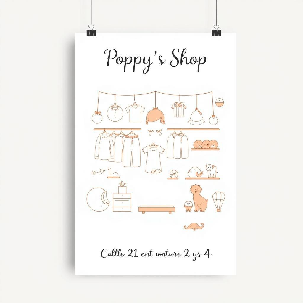 A promotional poster for a baby clothing store named "Poppy's Shop"
