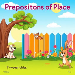 A vibrant and engaging illustration for children focusing on prepositions of place without any text