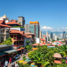 A vibrant, modern cityscape of Jakarta as it might look if it had never been colonized by the Dutch