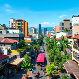 A vibrant, modern cityscape of Jakarta as it might look if it had never been colonized by the Dutch