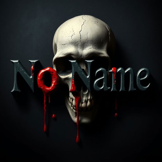 The words 'No Name' in bold, dripping with blood cascading down, set against an ominous background featuring a skull that adds a dark, eerie vibe