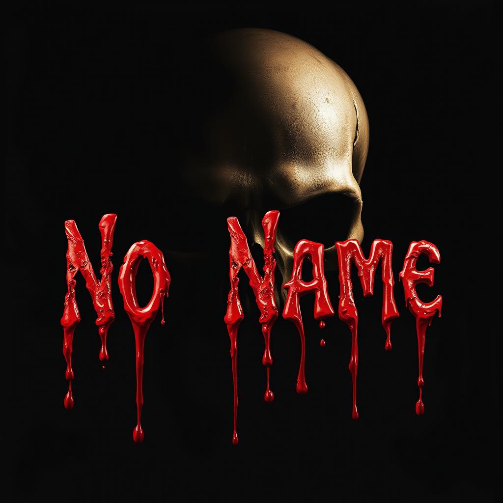 The words 'No Name' depicted in a dramatic blood dripping style, with realistic blood falling from the letters