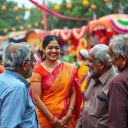 An intimate scene of a traditional Indian woman dressed in colorful traditional attire, exuding elegance and grace