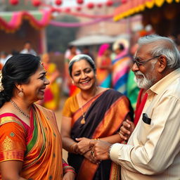 An intimate scene of a traditional Indian woman dressed in colorful traditional attire, exuding elegance and grace