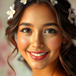 A stunning portrait of a young woman inspired by Desi Nurfita, showcasing beautiful features and an enchanting expression
