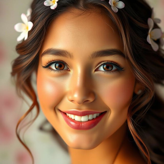 A stunning portrait of a young woman inspired by Desi Nurfita, showcasing beautiful features and an enchanting expression
