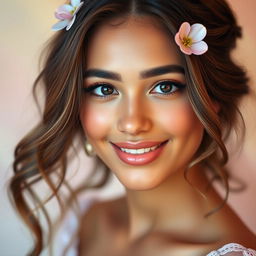 A stunning portrait of a young woman inspired by Desi Nurfita, showcasing beautiful features and an enchanting expression