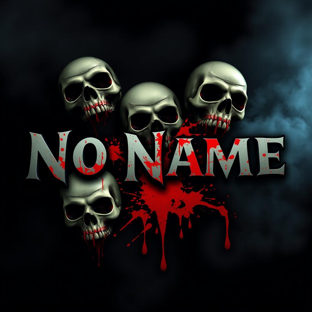 The words 'No Name' prominently displayed in bold, stylized typography, surrounded by ominous skulls dripping with blood from their eye sockets and mouths