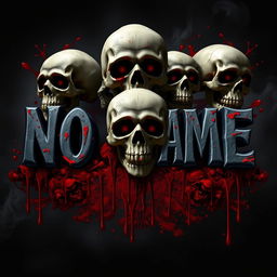 The words 'No Name' prominently displayed in bold, stylized typography, surrounded by ominous skulls dripping with blood from their eye sockets and mouths