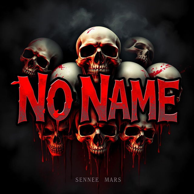 The words 'No Name' prominently displayed in bold, stylized typography, surrounded by ominous skulls dripping with blood from their eye sockets and mouths