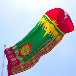 A vibrant and colorful flag representing the Republic of Mataram, featuring dynamic patterns and hues that symbolize the cultural heritage and identity of the Mataram community