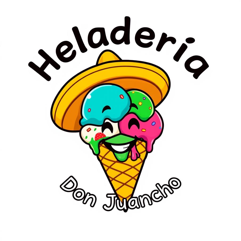 A humorous and colorful logo for an ice cream shop named ‘Heladería Don Juancho’