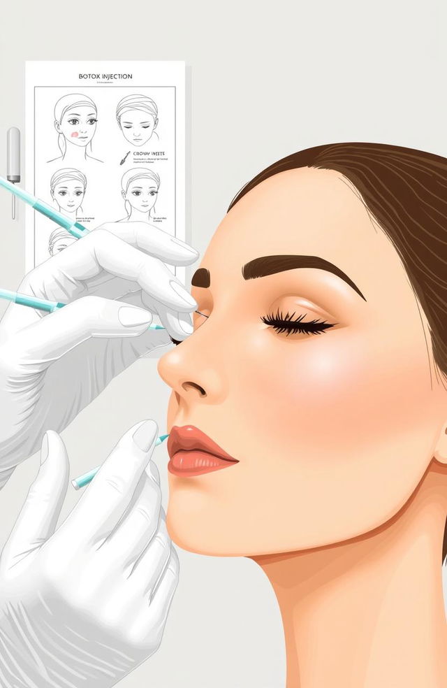 A sophisticated and informative illustration depicting the process of administering Botox injections