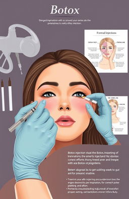 A sophisticated and informative illustration depicting the process of administering Botox injections