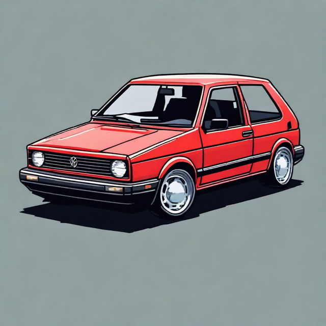 An image of a 1995 VW Golf, meticulously crafted in pixel art style