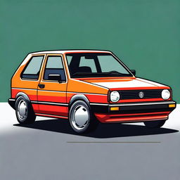 An image of a 1995 VW Golf, meticulously crafted in pixel art style