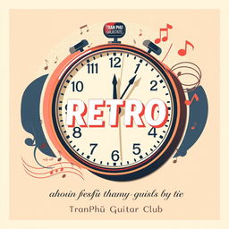 A vibrant and artistic poster design featuring a stylish clock symbolizing time and music notes that represent the theme of music