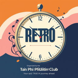 A vibrant and artistic poster design featuring a stylish clock symbolizing time and music notes that represent the theme of music