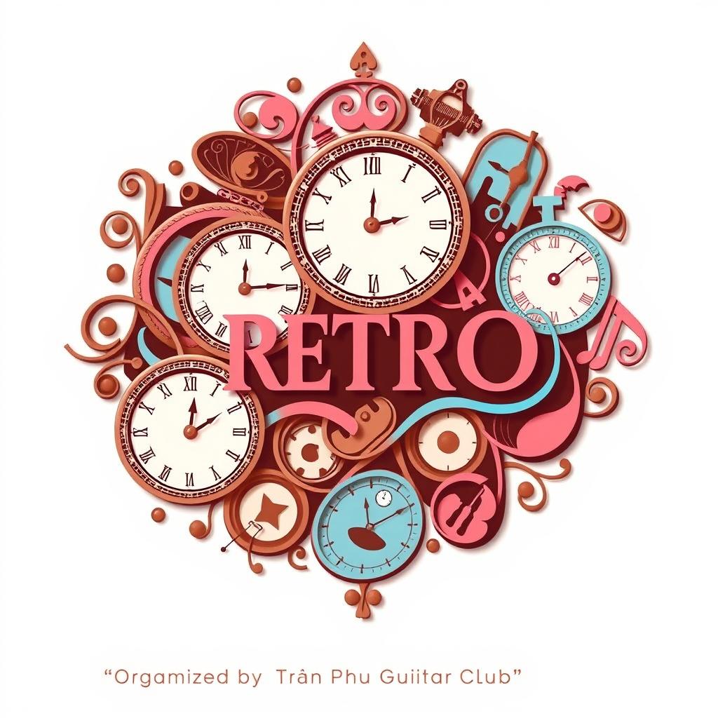 A creative and visually appealing poster design featuring intricate clocks intertwined with musical motifs, such as musical notes and instruments, symbolizing the connection between time and music