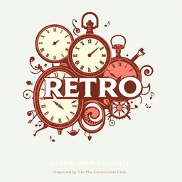 A creative and visually appealing poster design featuring intricate clocks intertwined with musical motifs, such as musical notes and instruments, symbolizing the connection between time and music