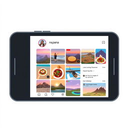 A sleek and modern digital illustration of a stylized Instagram interface showcasing the username 'ns_pana'