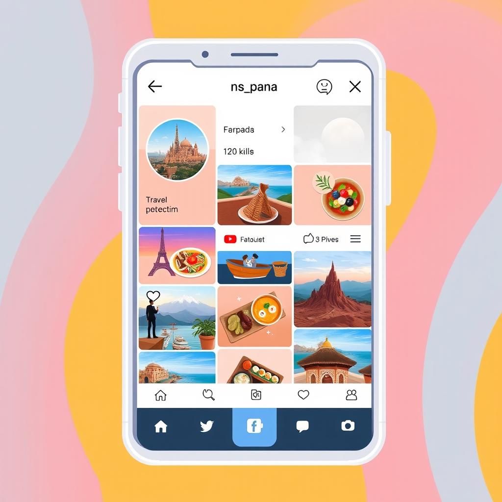 A sleek and modern digital illustration of a stylized Instagram interface showcasing the username 'ns_pana'