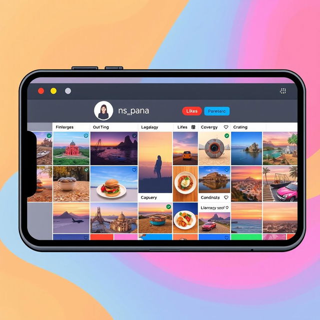 A sleek and modern digital illustration of a stylized Instagram interface showcasing the username 'ns_pana'