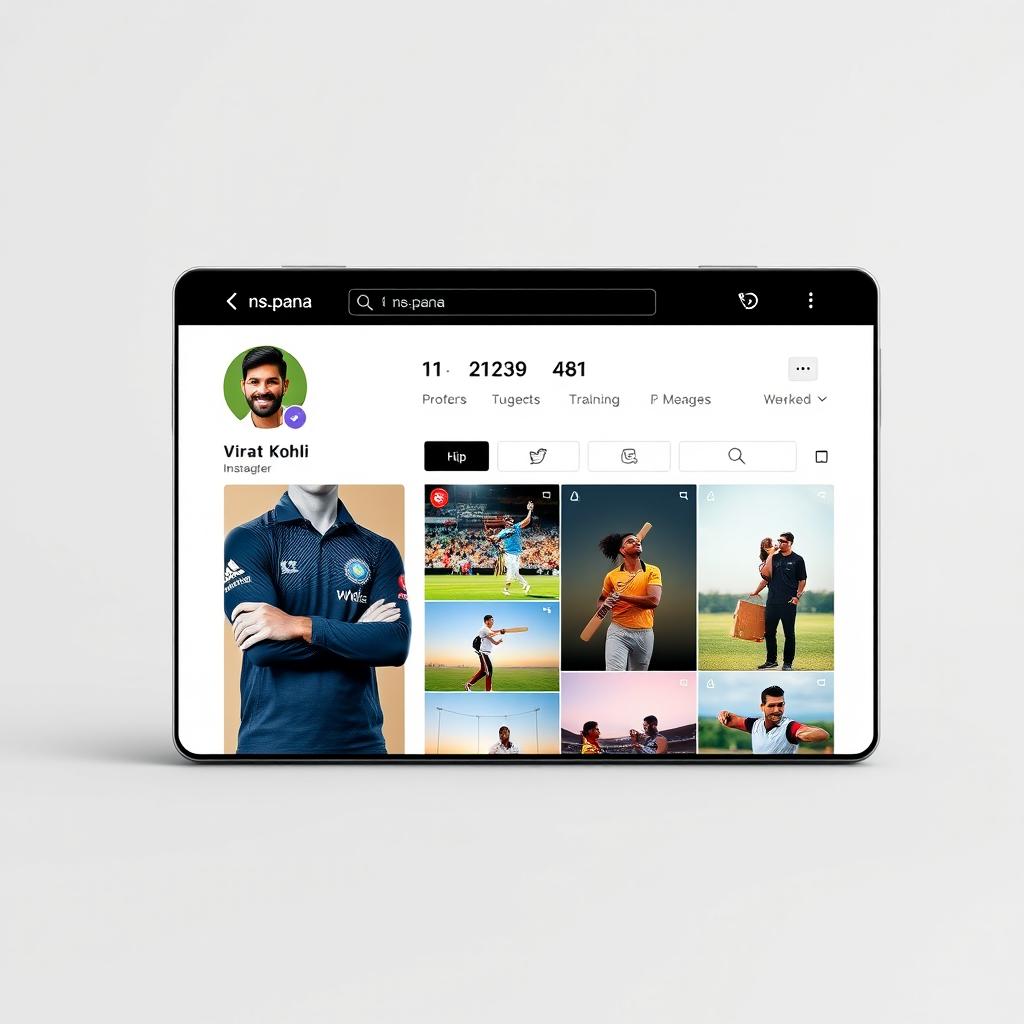 A visually striking digital representation of a search results page on Instagram prominently featuring the cricketer Virat Kohli