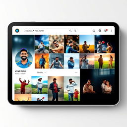 A visually striking digital representation of a search results page on Instagram prominently featuring the cricketer Virat Kohli