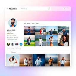 A visually striking digital representation of a search results page on Instagram prominently featuring the cricketer Virat Kohli