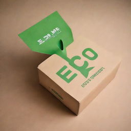 A high-quality digital art image of an eco-friendly packaging design on raw cardboard