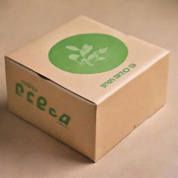 A high-quality digital art image of an eco-friendly packaging design on raw cardboard