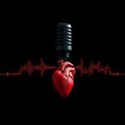 A dark background for a podcast scene featuring a high-quality podcast microphone