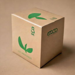 A high-quality digital art image of an eco-friendly packaging design on raw cardboard