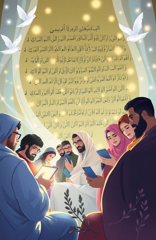 An illustration of a serene digital space where Sufi teachings are shared on social media