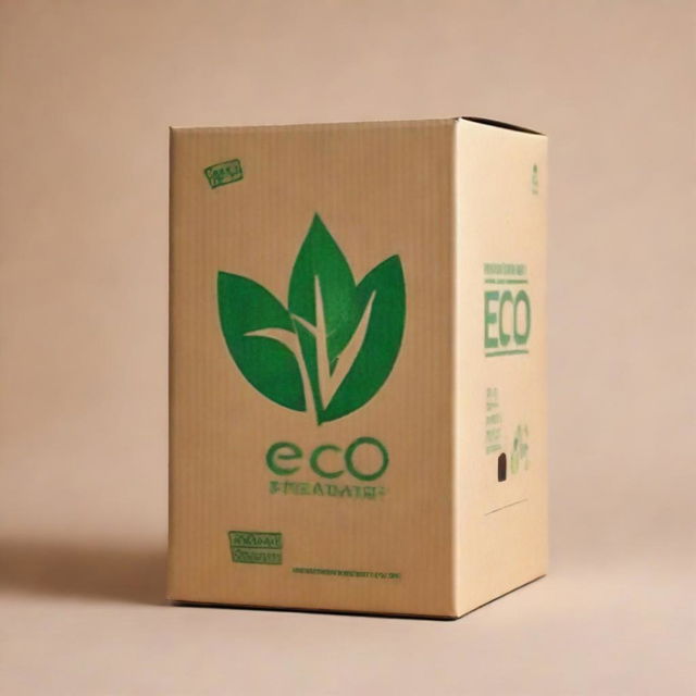 A high-quality digital art image of an eco-friendly packaging design on raw cardboard