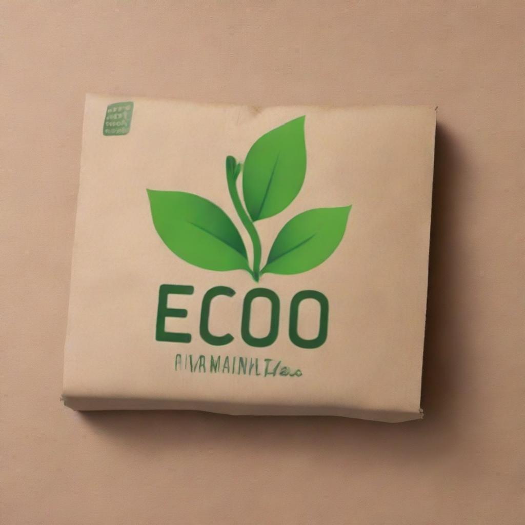 A high-quality digital art image of an eco-friendly label design on raw cardboard